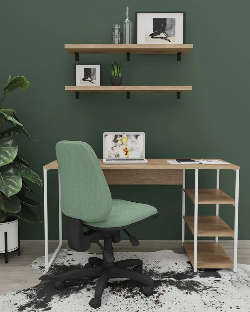 Compact desk with shelves, bench desks