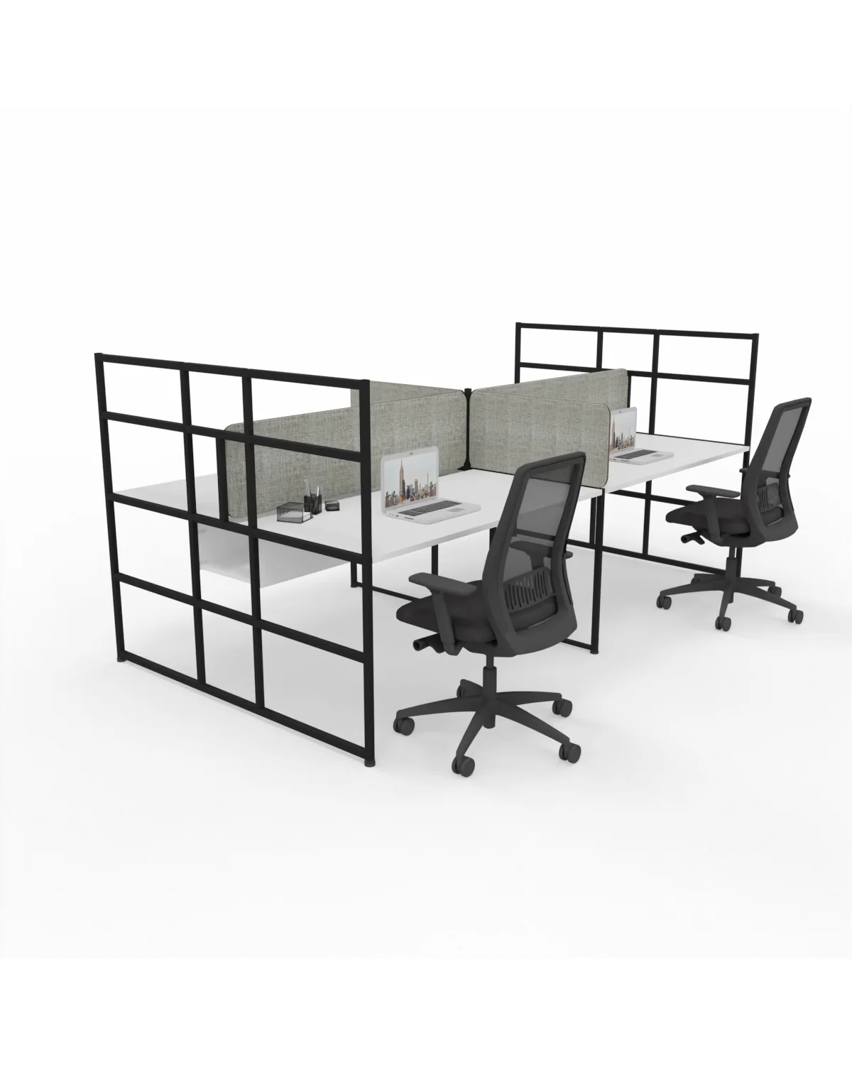 Ladder frame workstation, 4 way with screens