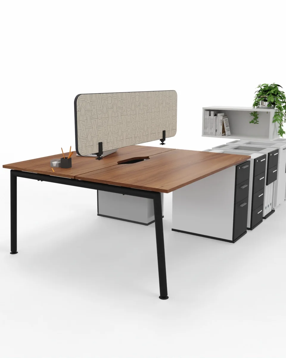 Slim line dual desk with pedestals, 1500 x 1510 mm, Rectangular, 2 drawer, 1 deep filer