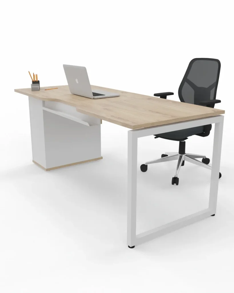 Slim line single desk with pedestal, bench desks